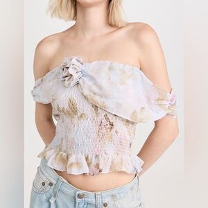 WAYF Off Shoulder Smocked Top